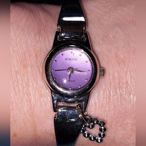 Stainless silver and purple Rumours watch with small heart charm
